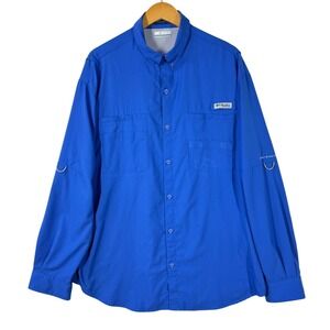 Columbia PFG Tamiami II Men's Shirt XL Blue Long Sleeve Fishing Vented Omni Shad